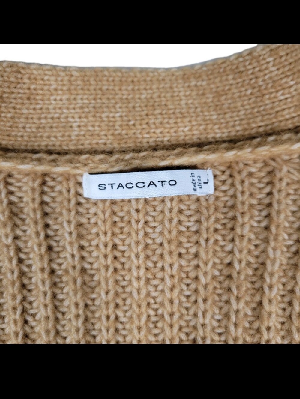 Staccato Womens V-neckline Cardigan Heathered Baige Size Large Tight Knit Cozy - Picture 4 of 10